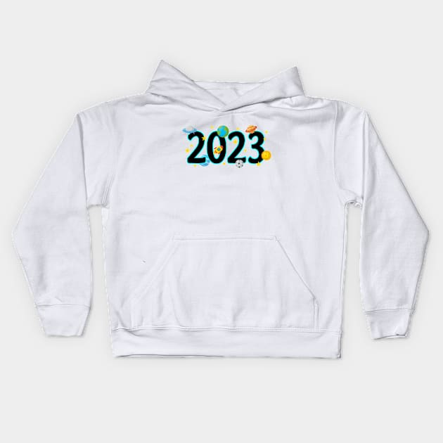 Hello 2023 - Space Theme Kids Hoodie by ShopBuzz